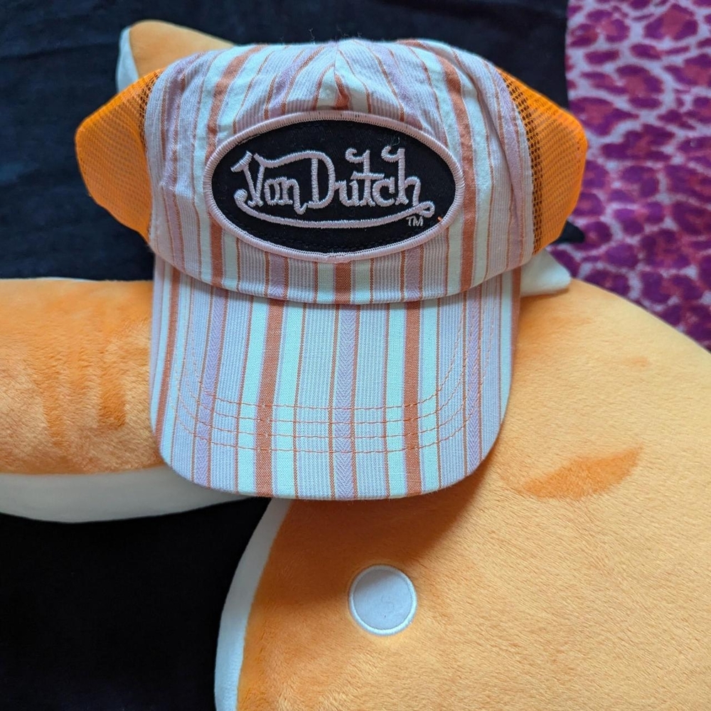 Von Dutch Orange and White Striped Cap